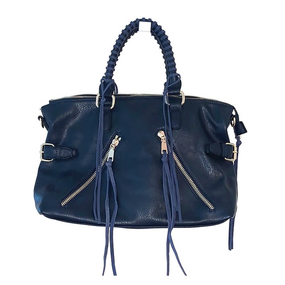 URBAN EXPRESSIONS navy vegan leather satchel bag - Picture 1 of 7